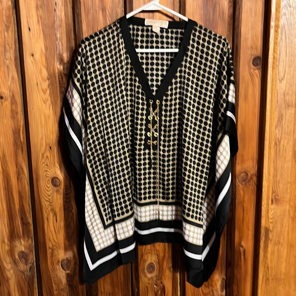 Michael Kors chain lace up neck boho sleeve blouse NWOT